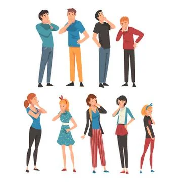 People think about something in different clothes and ages cartoon vector Stock Illustration