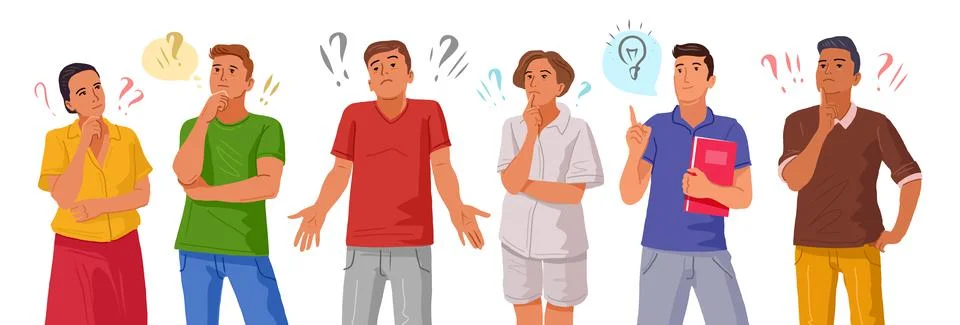 People thinking or making decision set vector. Smart men and women think or Stock Illustration