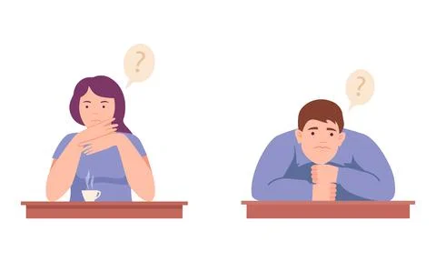 People thinking with question marks over their heads set. Puzzled or doubting Stockillustratie