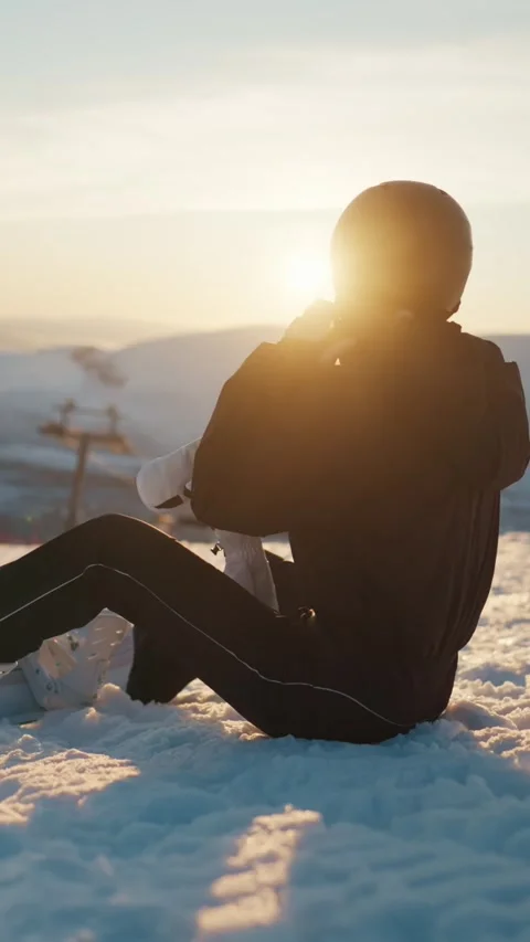 People at top of mount, preparing to ride and snowboarding, extreme winter sport Stock Footage 341844734