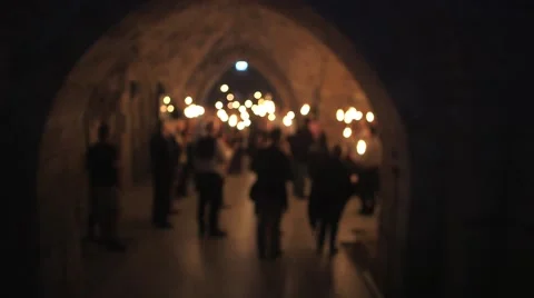 People with torches in a cave Stock Footage 43153139