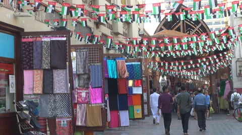 People tourist visit souk souq market traditional shop Dubai bazaar shopper  Stock Footage
