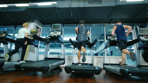 People train on treadmills Stock Footage 58287358