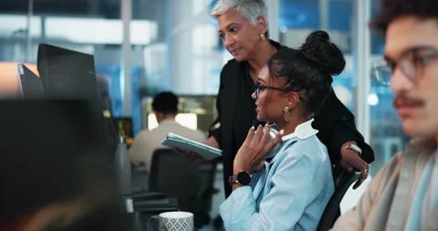 People, training and computer programmer in office for IT support, problem Stock Footage 309047054