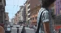 People travel ancient street old Town Bologna Italy crowded urban city medieval HD Footage