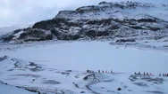 People Traveling Along Glacier Solheimajokull. Full Hd Video Stock Footage
