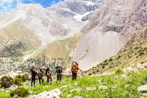 People traveling in mountains Stock Photos