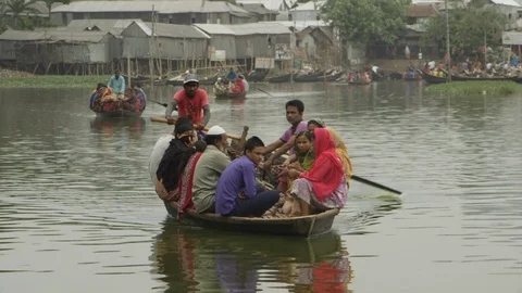 People traveling by river taxi boat, Dhaka, Bangladesh. Stock Footage