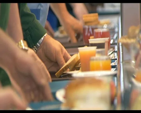 People with trays in line Stock-Footage 12010026