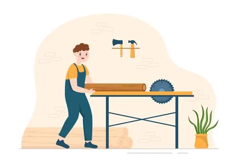 People Tree Cutting and Timber with Truck, Chainsaw Wooden and Tools Logging  Stock Illustration