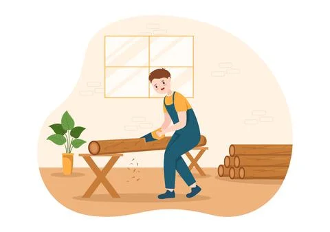 People Tree Cutting and Timber with Truck, Chainsaw Wooden and Tools Logging  Stock Illustration