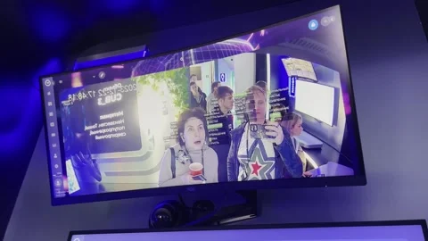 People trying facial recognition technology demonstration during exhibition Stock Footage 262137141