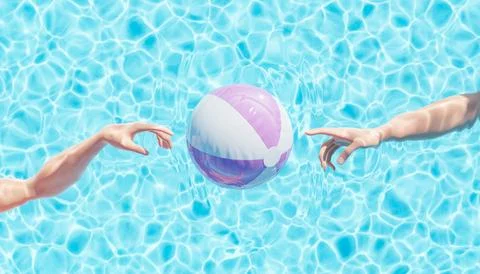 People trying to touch inflatable ball in pool 스톡 일러스트