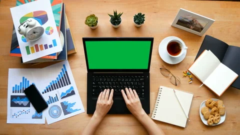 People typing , working with laptop computer with chroma key green screen Stock Footage 131808516