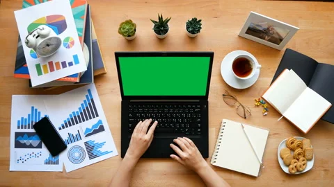 People typing , working with laptop computer with chroma key green screen Stock Footage 131831548