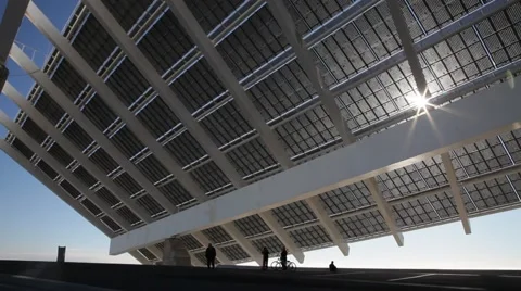 People under the large solar panel at barcelona city Stock Footage 40683499
