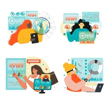 People use AI smart analysis technology vector Stock Illustration