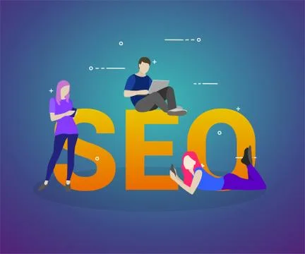 People use digital communicationst for developing and optimizing website or Stock Illustration