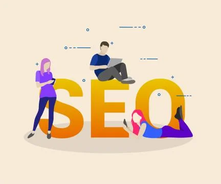 People use digital communicationst for developing and optimizing website or Stock Illustration