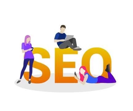 People use digital communicationst for developing and optimizing website or Stock Illustration