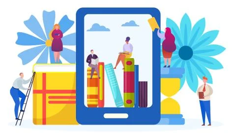 People use electronic library, e-books for research, acquisition knowledge Stock Illustration