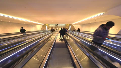 People use the escalator to go to the Oculus in New York City Stock-Footage 224363609