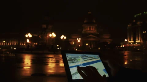 People Use Map On  Tablet PC Stock Footage 47149710