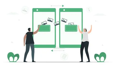 People use NFC to send files in smartphone. This is communication protocols f Stock Illustration