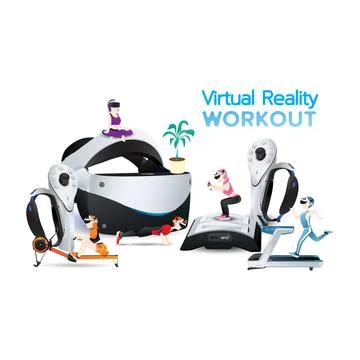 People use Virtual reality machine for workout, exercise with imagination. Stock Illustration