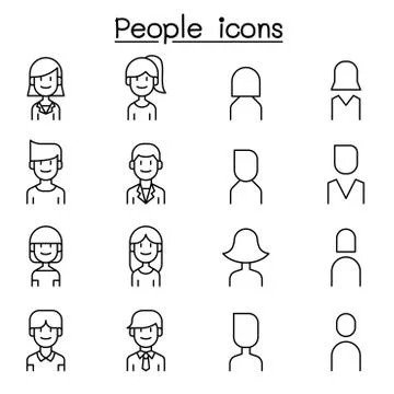 People, User icon set in thin line style 스톡 일러스트