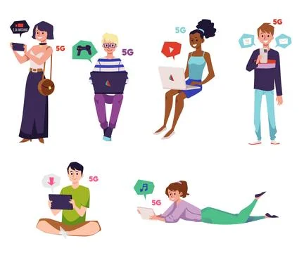 People using 5g internet communication technology vector illustration isolated. Illustrazione stock