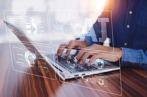 People using AI technology for documents management concept, Document manag.. Foto stock