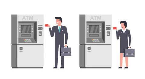 People using ATM Stock Illustration