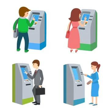 People using ATM machine. Vector illustration isolated white background. イラスト素材
