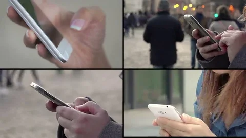 People using cell phone, smartphone in multiscreen composition  Video stock 69202319
