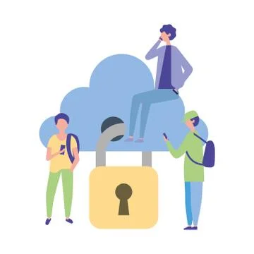 People using cellphone cloud computing security Stock Illustration