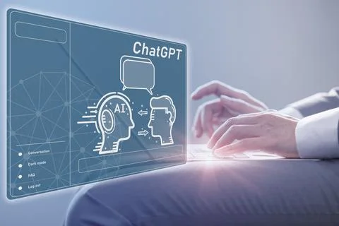 People using ChatGPT AI Chatbot system. Business man chatting typing questi.. Stock Photos
