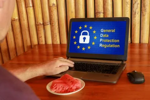 People using computer laptop with text GDPR or General Data Protection Stock Photos