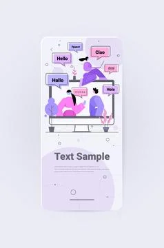 People using computer translation application multilingual greeting Stock Illustration