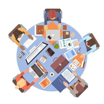 People Using Computers Businesspeople Workplace Desk Top Angle View Teamwork Stock Illustration