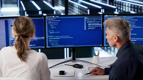People Using Computers In Data Center Room Stock Footage 337226267