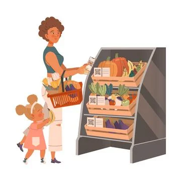 People using contactless payment for quick online internet pay at store. Buyer Stock-Illustration