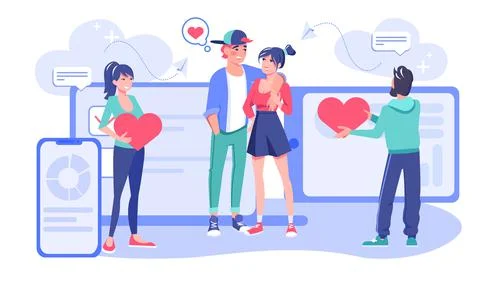 People using dating app to find love vector illustration Stock Illustration