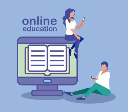 People using desktop computer, online education 스톡 일러스트