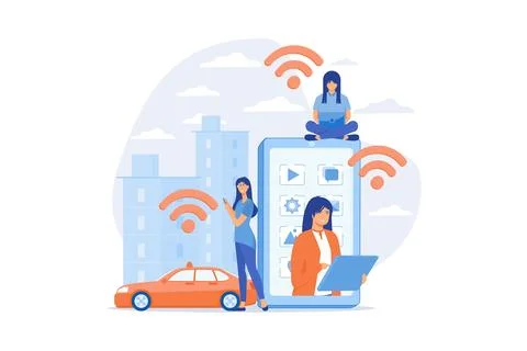 People using different electronic devices such as smartphone, laptop, table.. Stock-Illustration