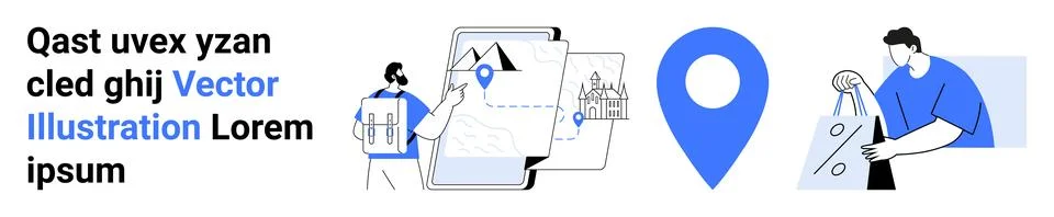People Using Different Location Services for Navigation and Commerce イラスト素材