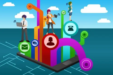 People using different mobile device Illustrazione stock