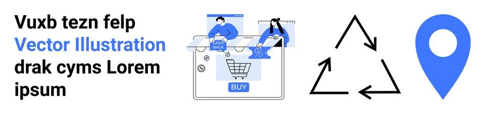 People using digital devices for online shopping transactions, recycling arro Stock Illustration