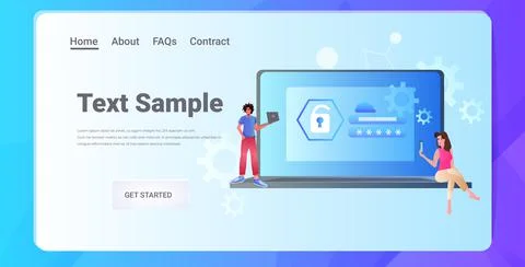 People using digital gadgets computer and mobile app protection data privacy Stock Illustration