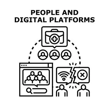 People using digital platforms for connection and disconnection Stock Illustration